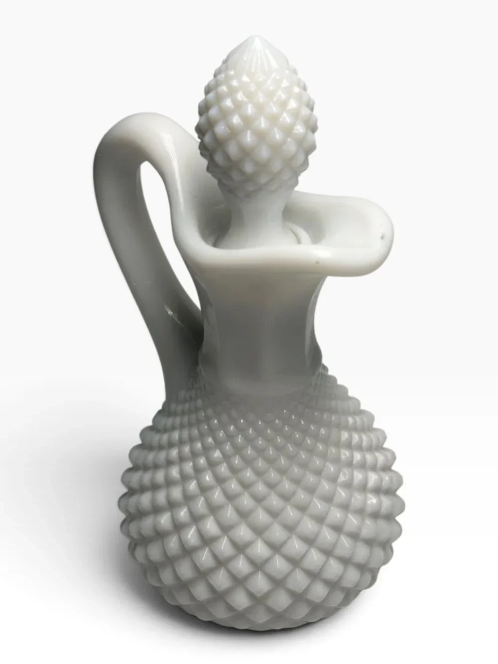 Vintage Antique White Milk Glass Lidded Pitcher Creamer Hobnail Rough Pontil 4.5
